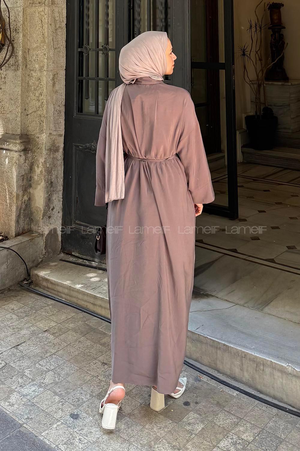 Lamelif Roba Detaylı Tesettür Elbise Kahve