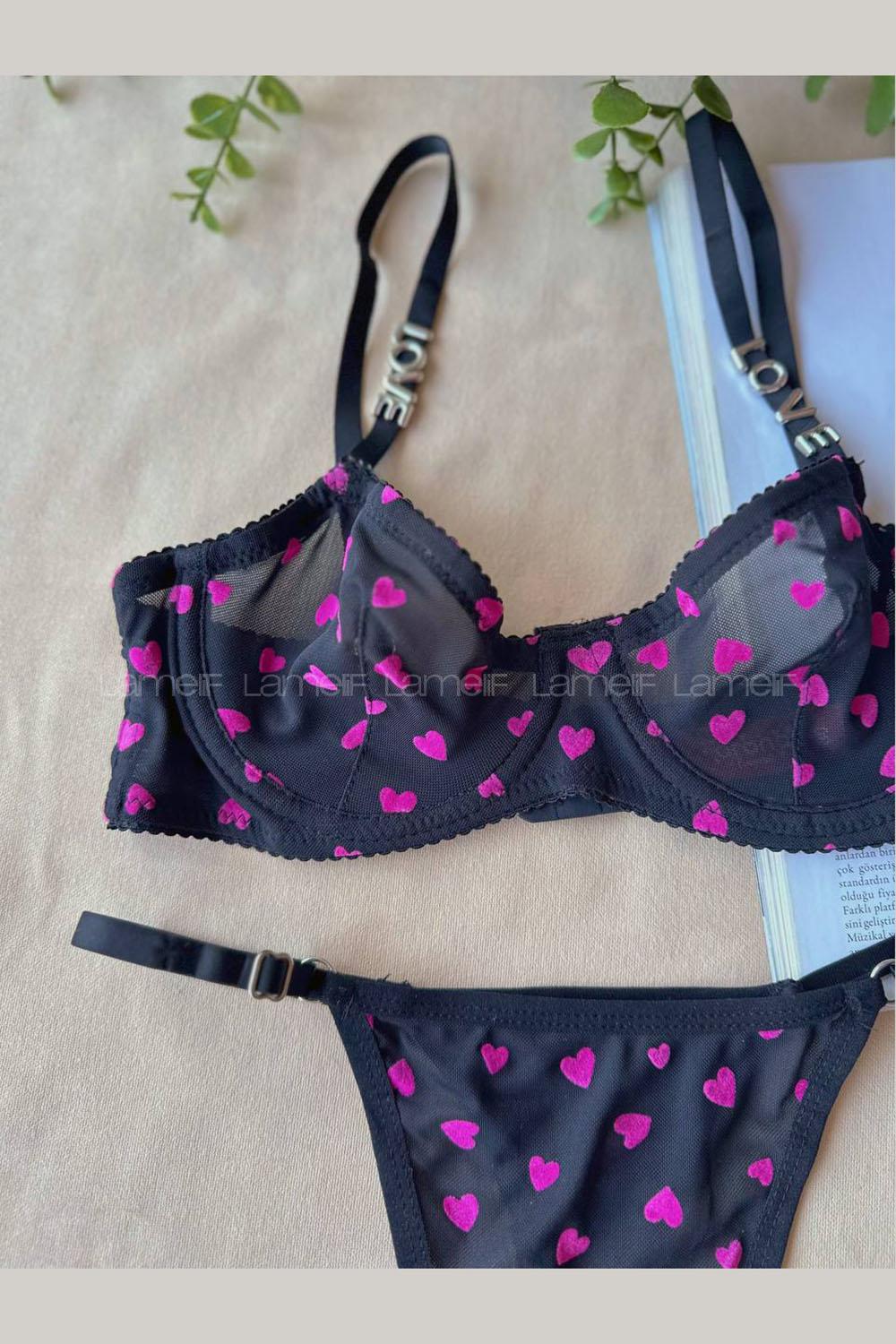 Lamelif Brode Tül Love Sütyen Takım