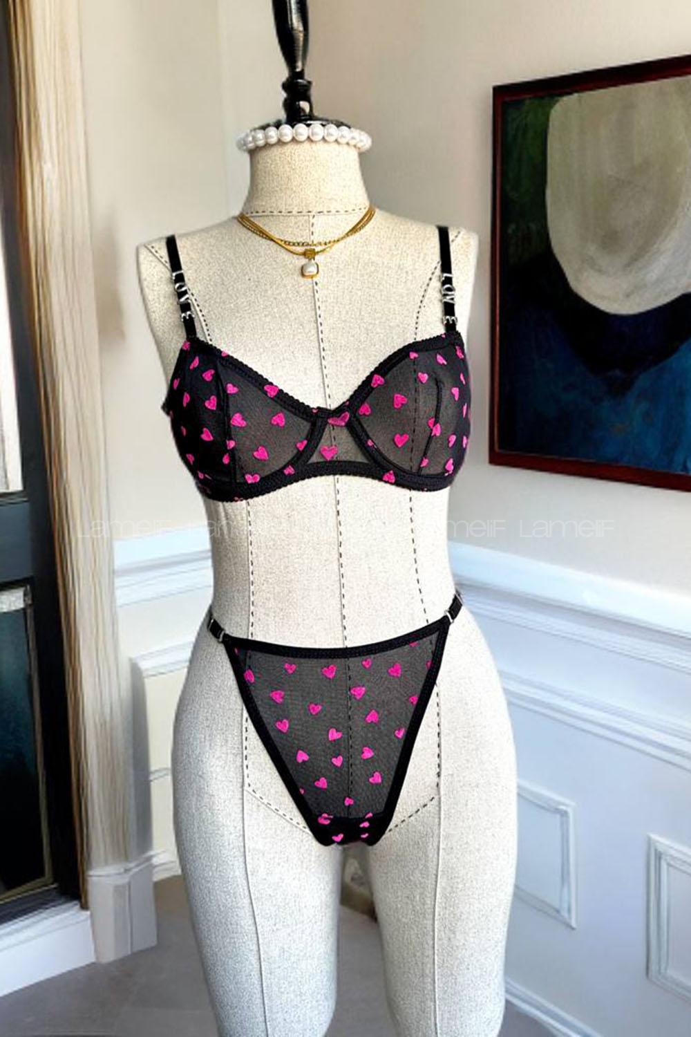 Lamelif Brode Tül Love Sütyen Takım