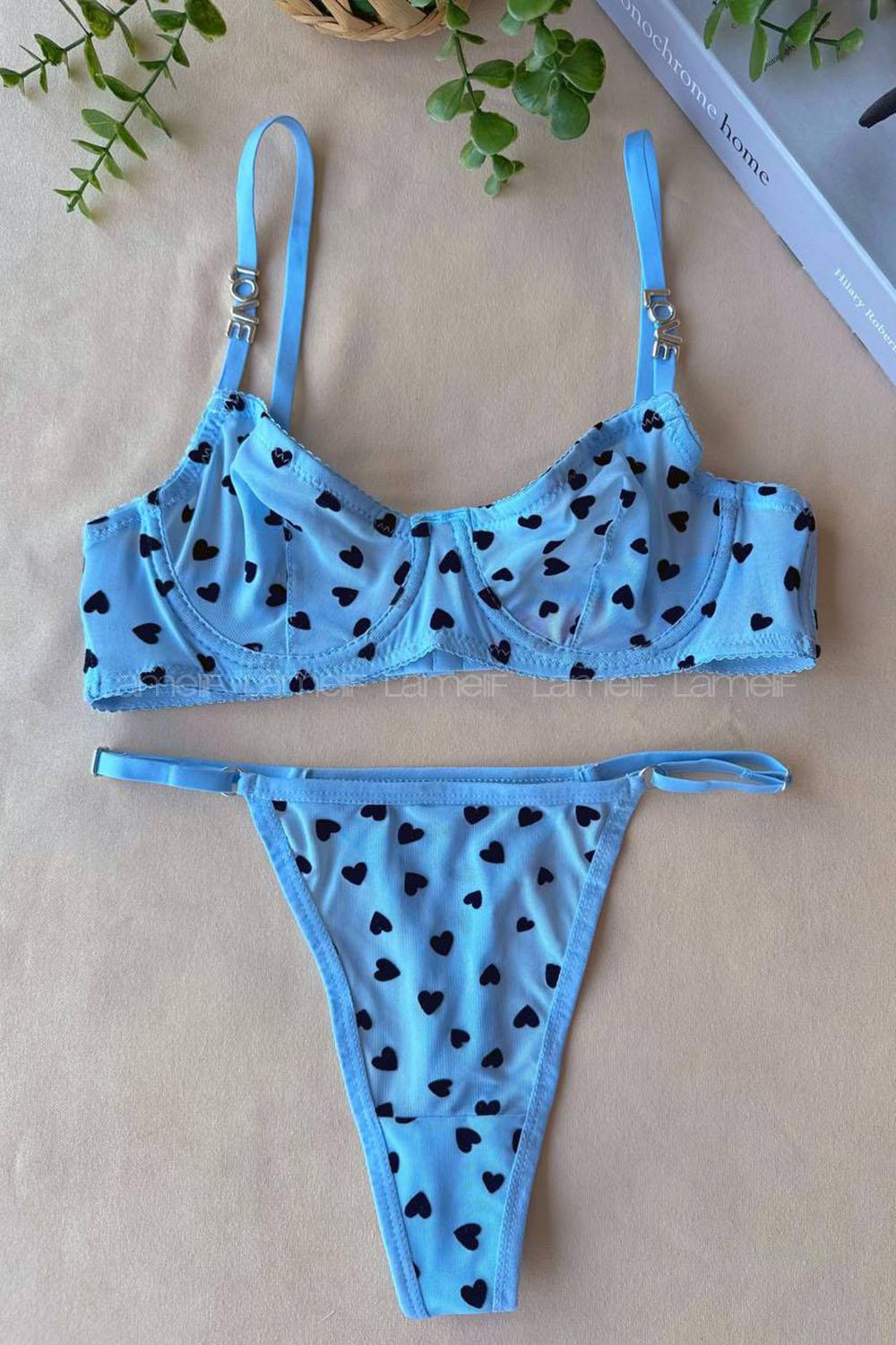 Lamelif Brode Tül Love Sütyen Takım