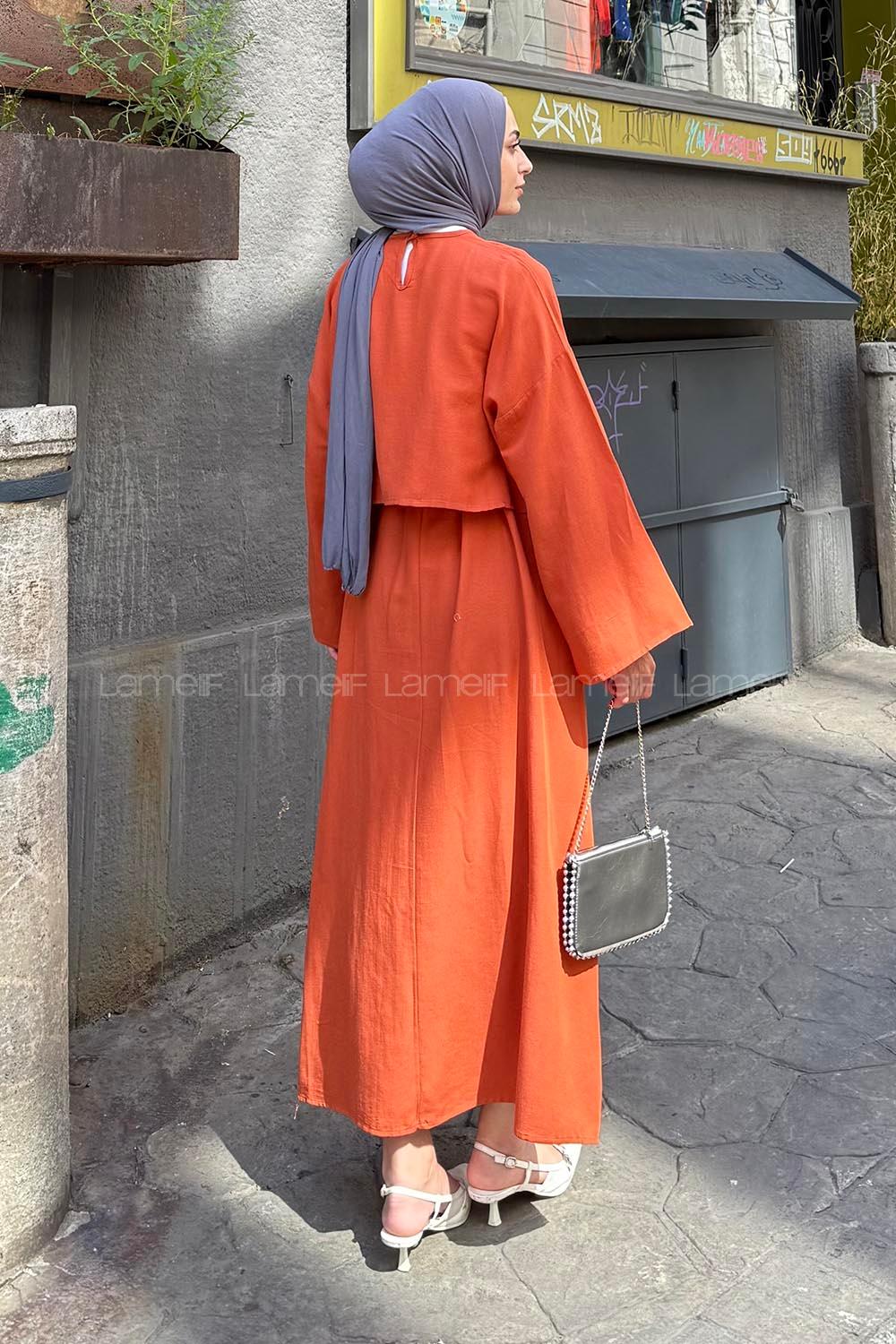 Lamelif Etekli Tesettür Takım Kiremit