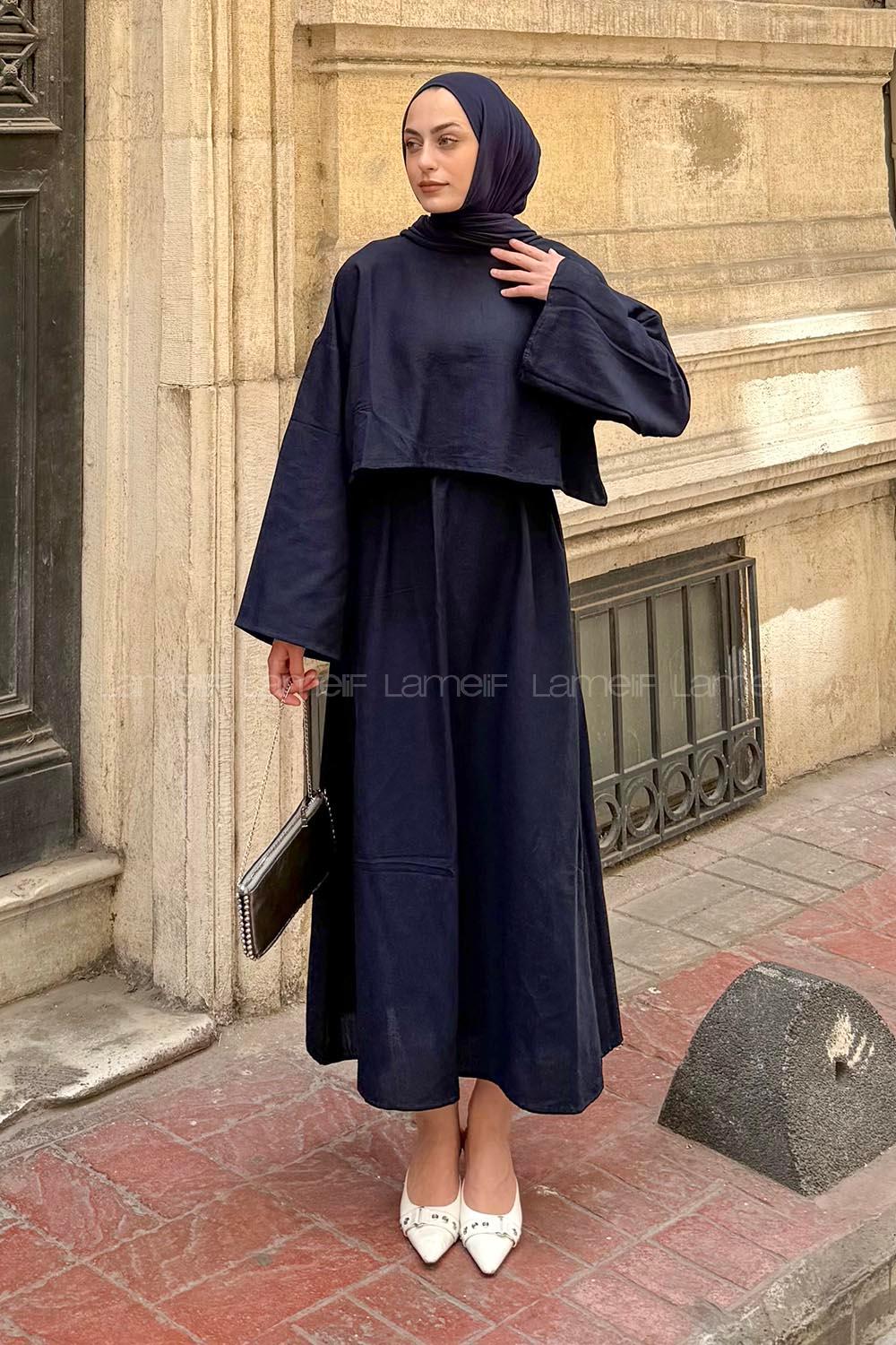 Lamelif Etekli Tesettür Takım Lacivert