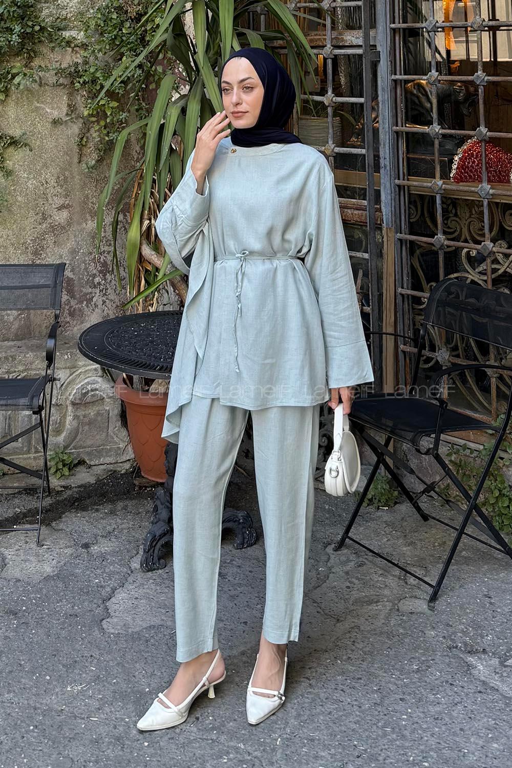 Lamelif Volanlı Kimono Takım Buz Mavisi