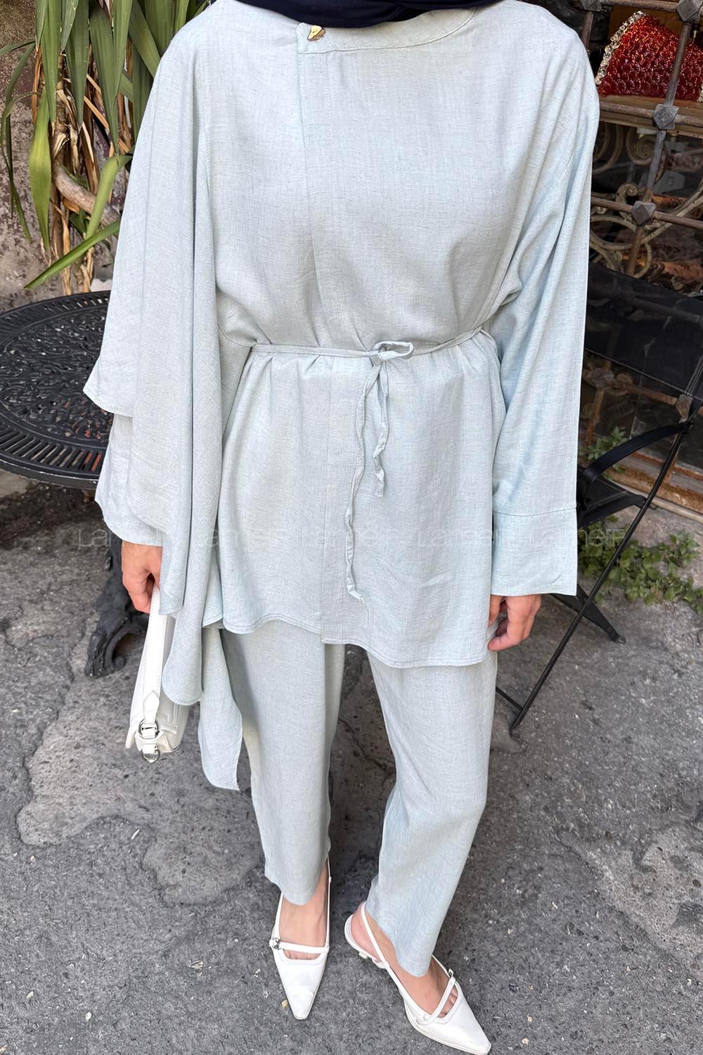 Lamelif Volanlı Kimono Takım Buz Mavisi