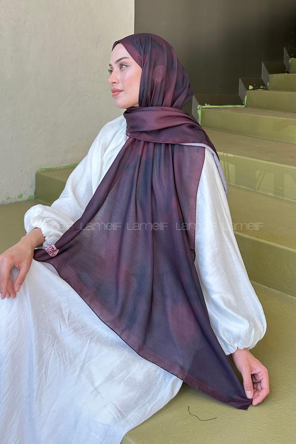 Lamelif Batik Desen Soft Şal Acı Kahve