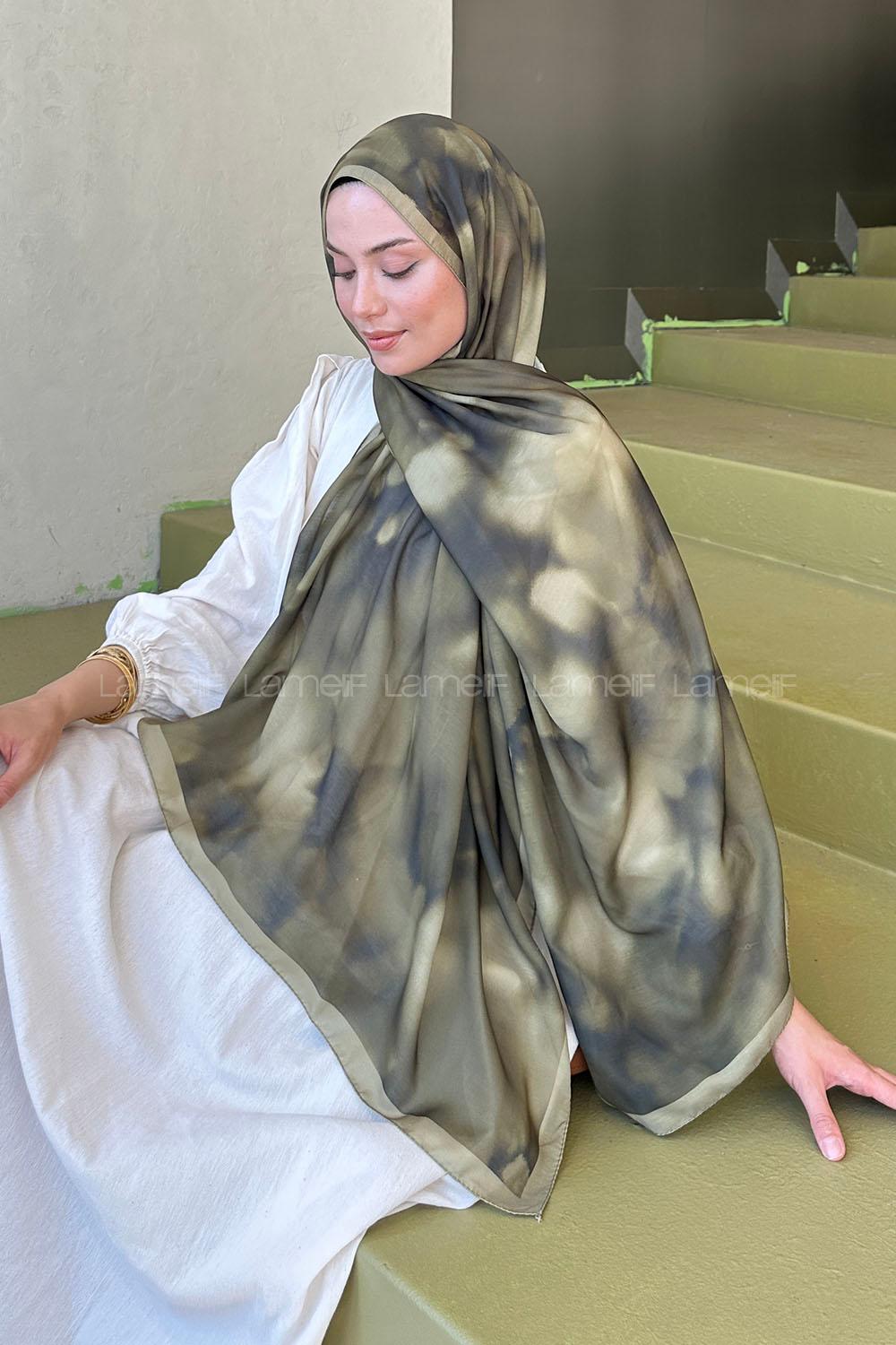 Lamelif Batik Desen Soft Şal Haki