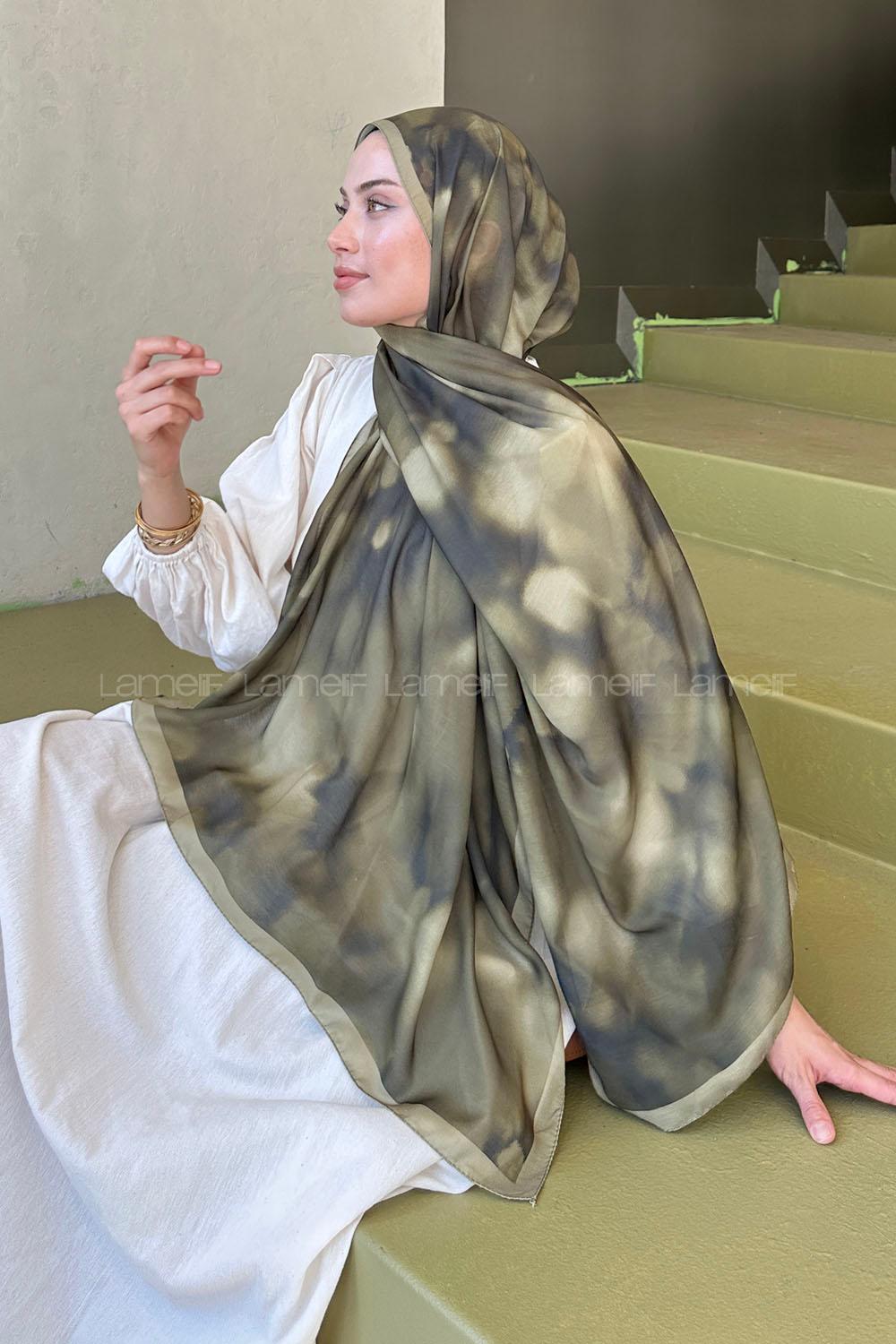 Lamelif Batik Desen Soft Şal Haki