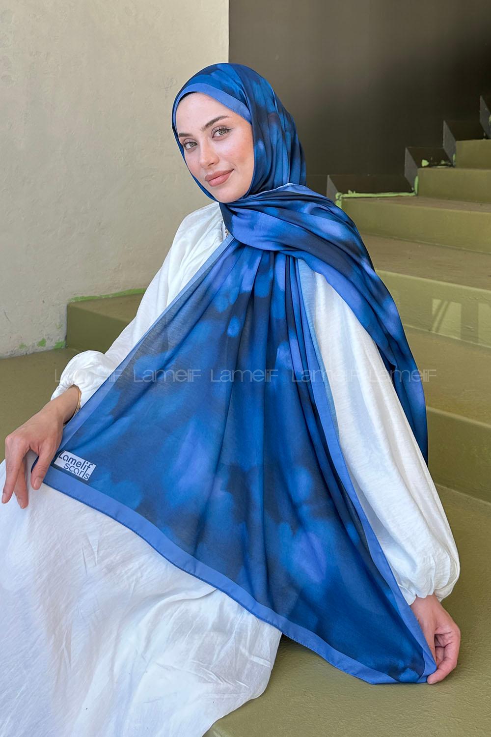 Lamelif Batik Desen Soft Şal İndigo