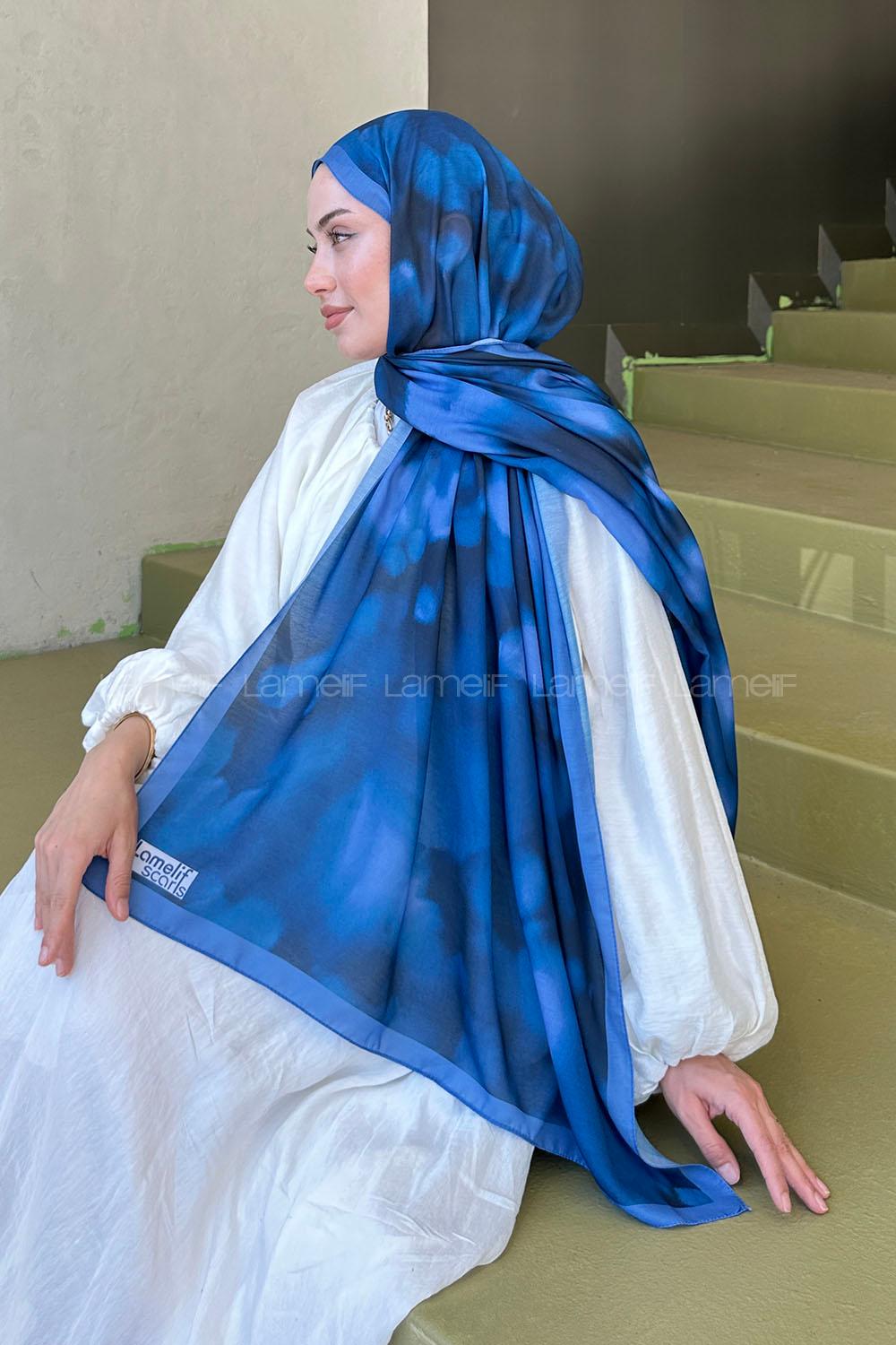 Lamelif Batik Desen Soft Şal İndigo