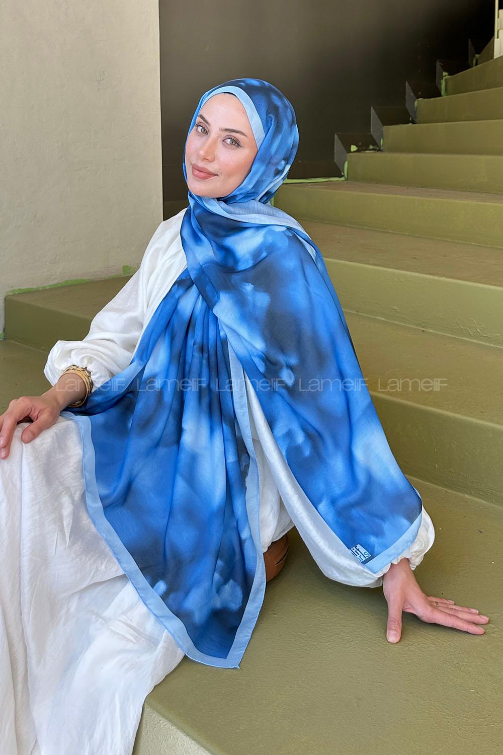 Lamelif Batik Desen Soft Şal Kot Mavi