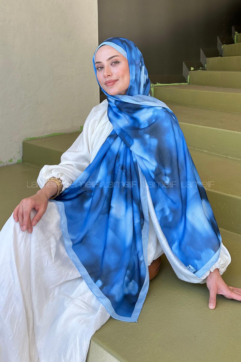 Lamelif Batik Desen Soft Şal Kot Mavi