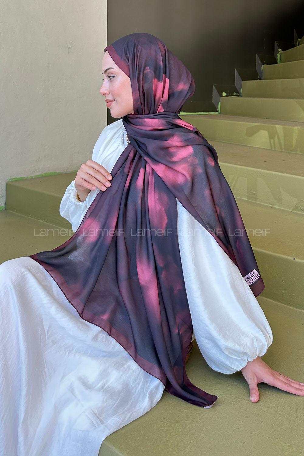 Lamelif Batik Desen Soft Şal Koyu Bordo