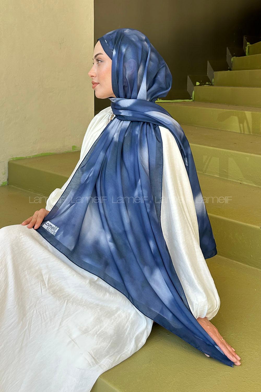 Lamelif Batik Desen Soft Şal Lacivert