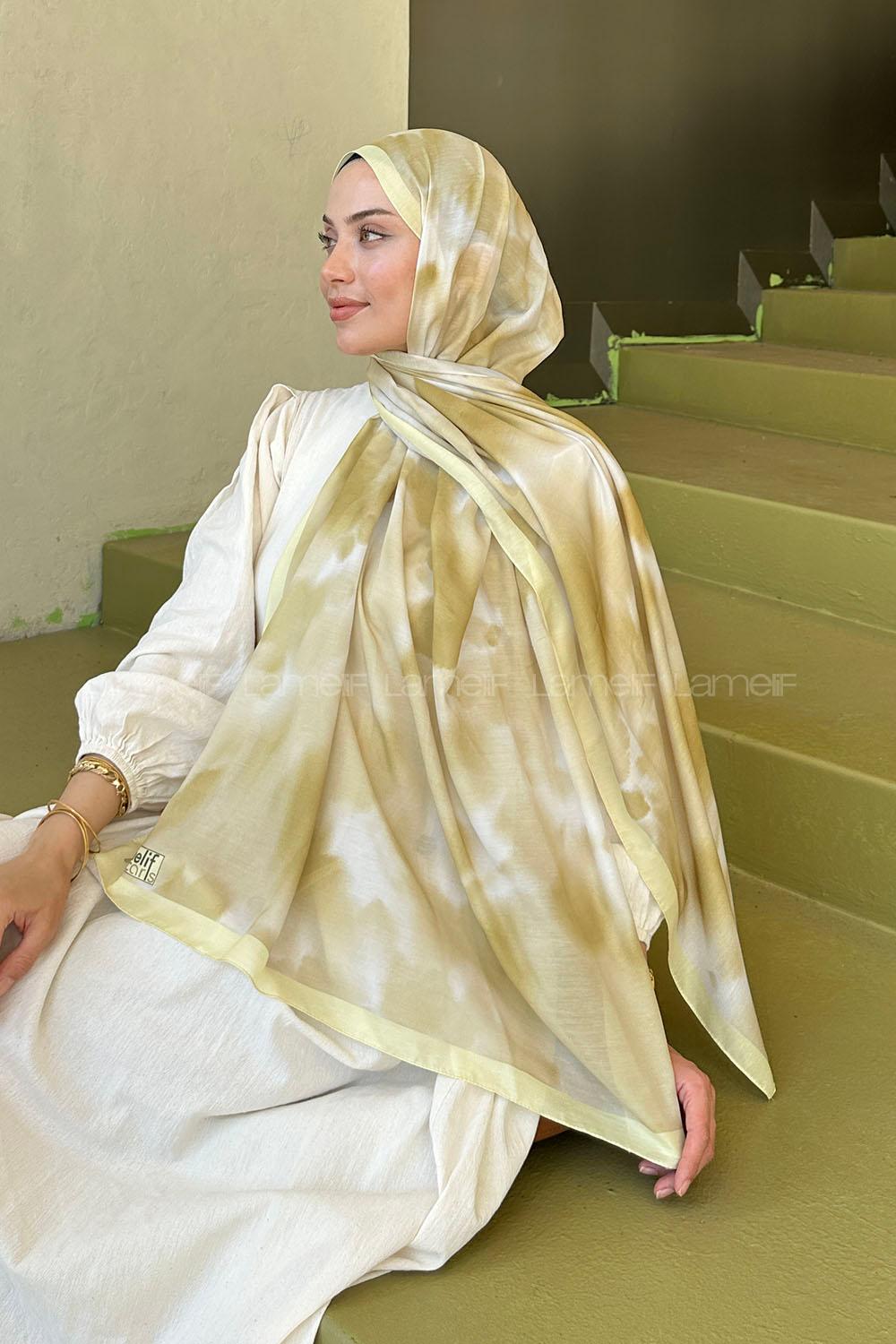 Lamelif Batik Desen Soft Şal Sarı