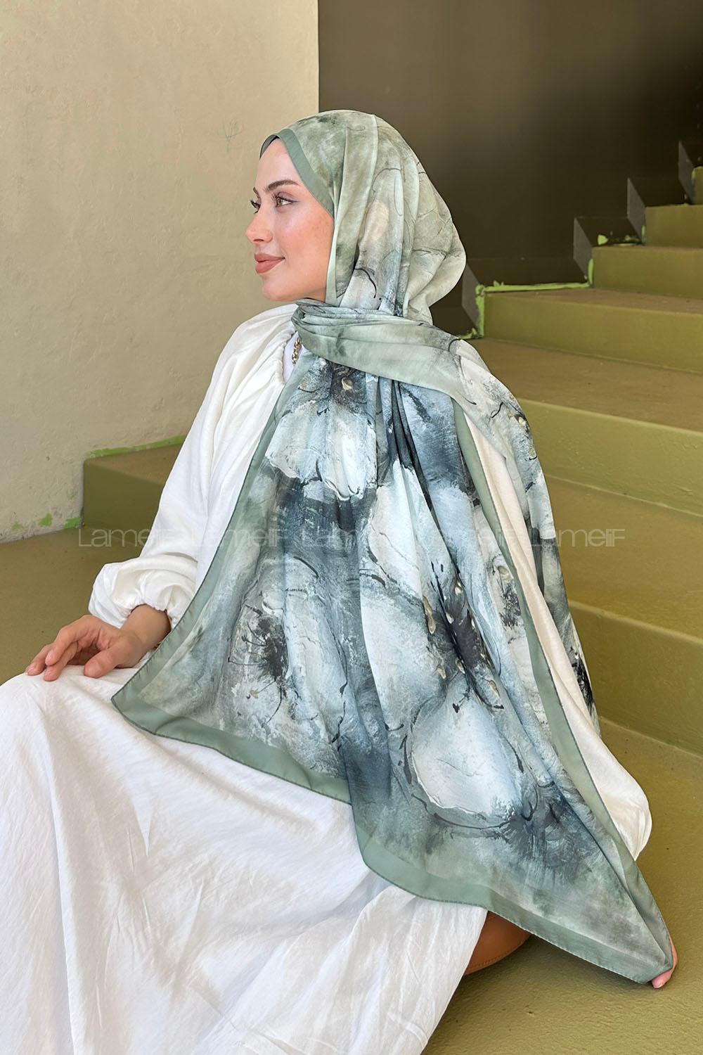 Lamelif Bohem Çiçek Desen Soft Şal Adaçayı