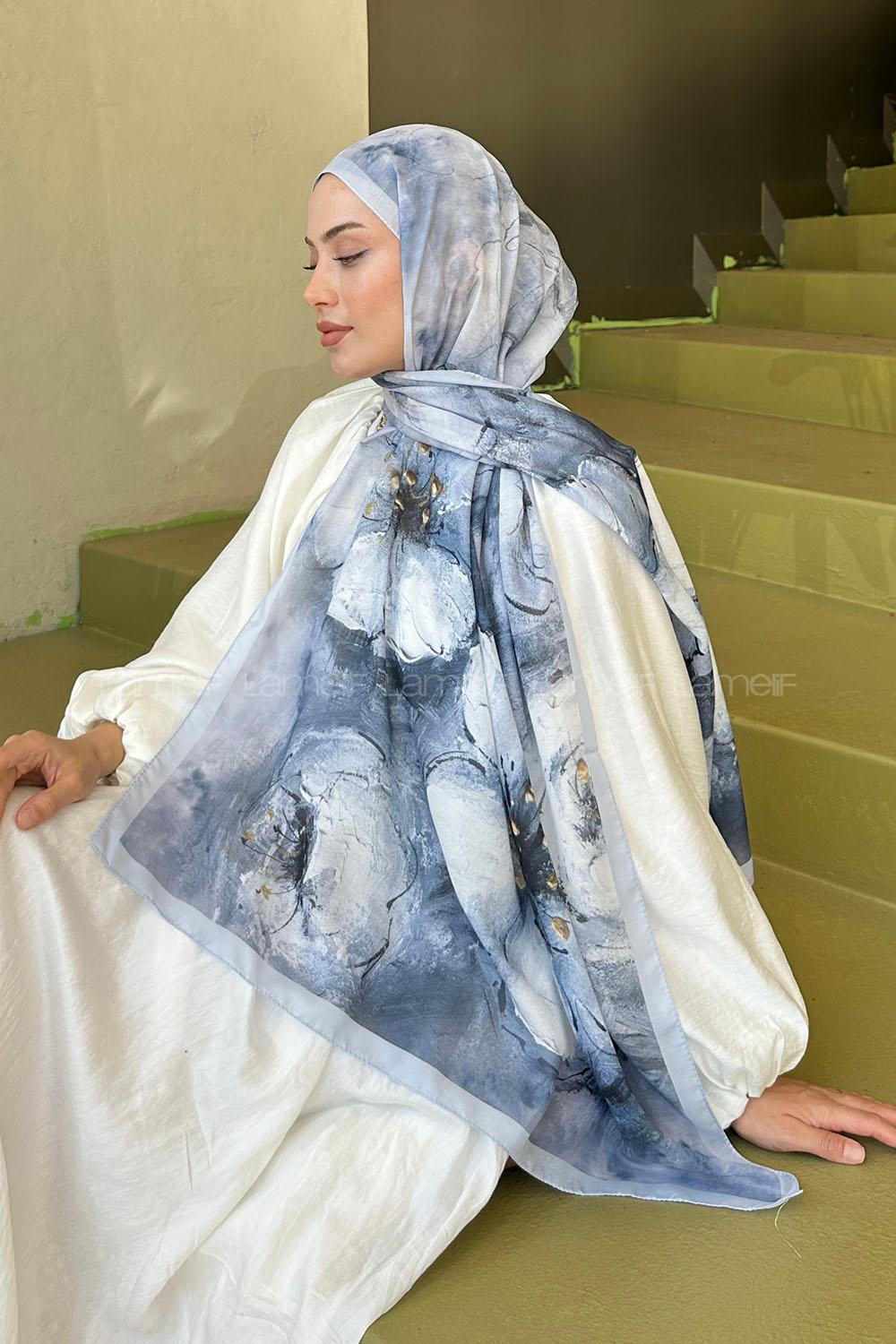 Lamelif Bohem Çiçek Desen Soft Şal Gri