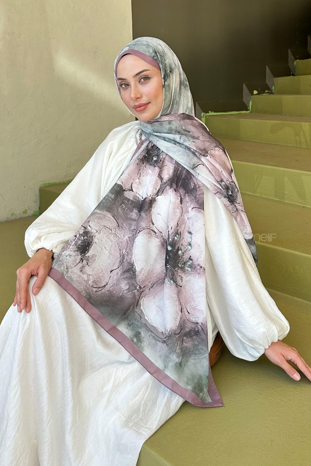 Lamelif Bohem Çiçek Desen Soft Şal Gül Kurusu