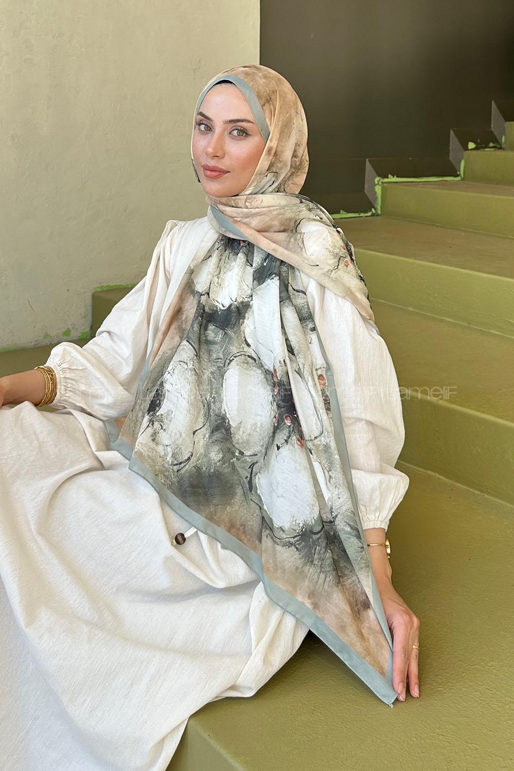 Lamelif Bohem Çiçek Desen Soft Şal Mint Yeşili