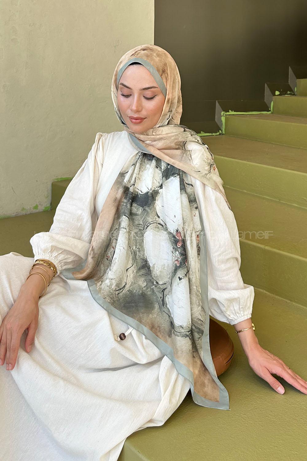 Lamelif Bohem Çiçek Desen Soft Şal Mint Yeşili