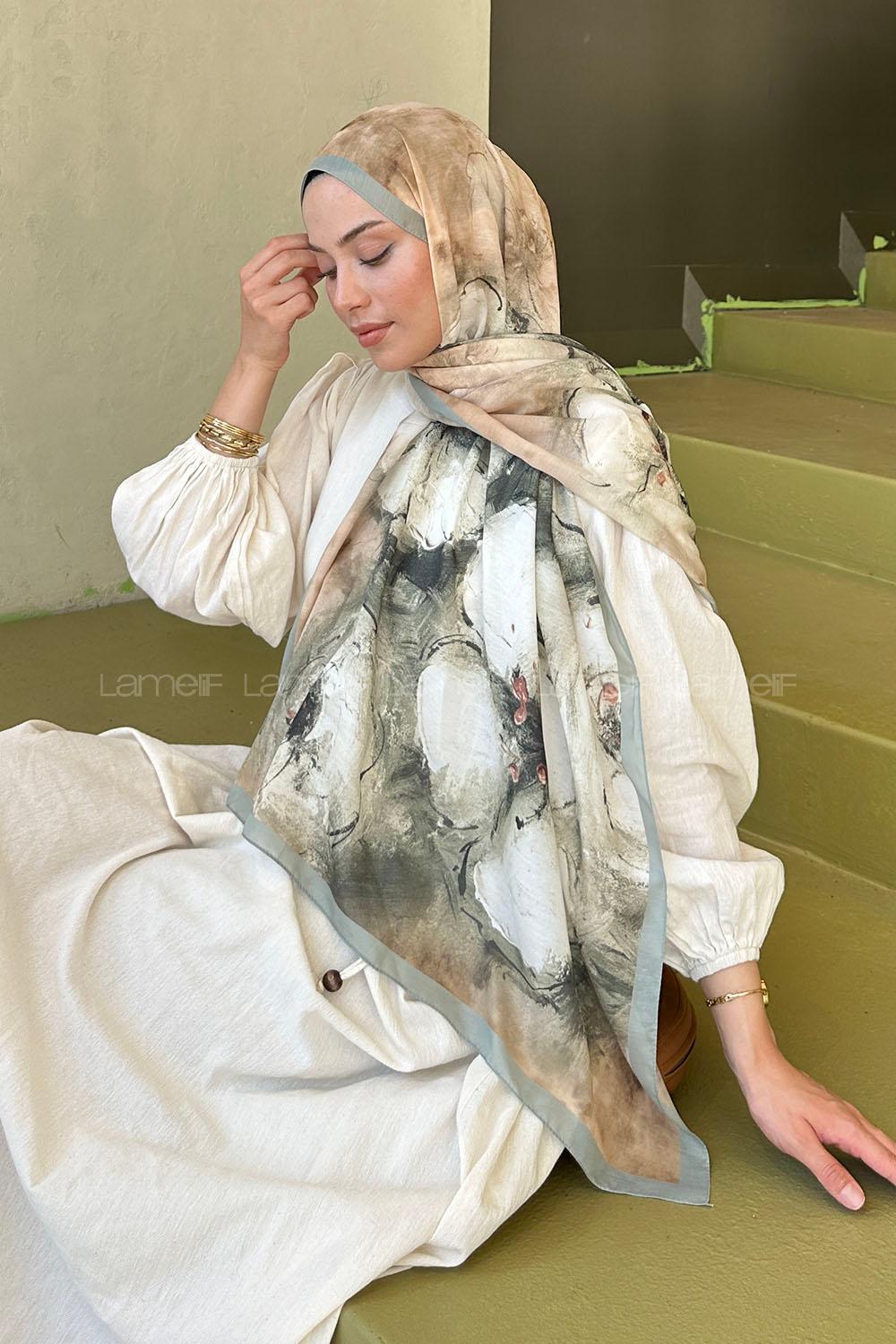 Lamelif Bohem Çiçek Desen Soft Şal Mint Yeşili