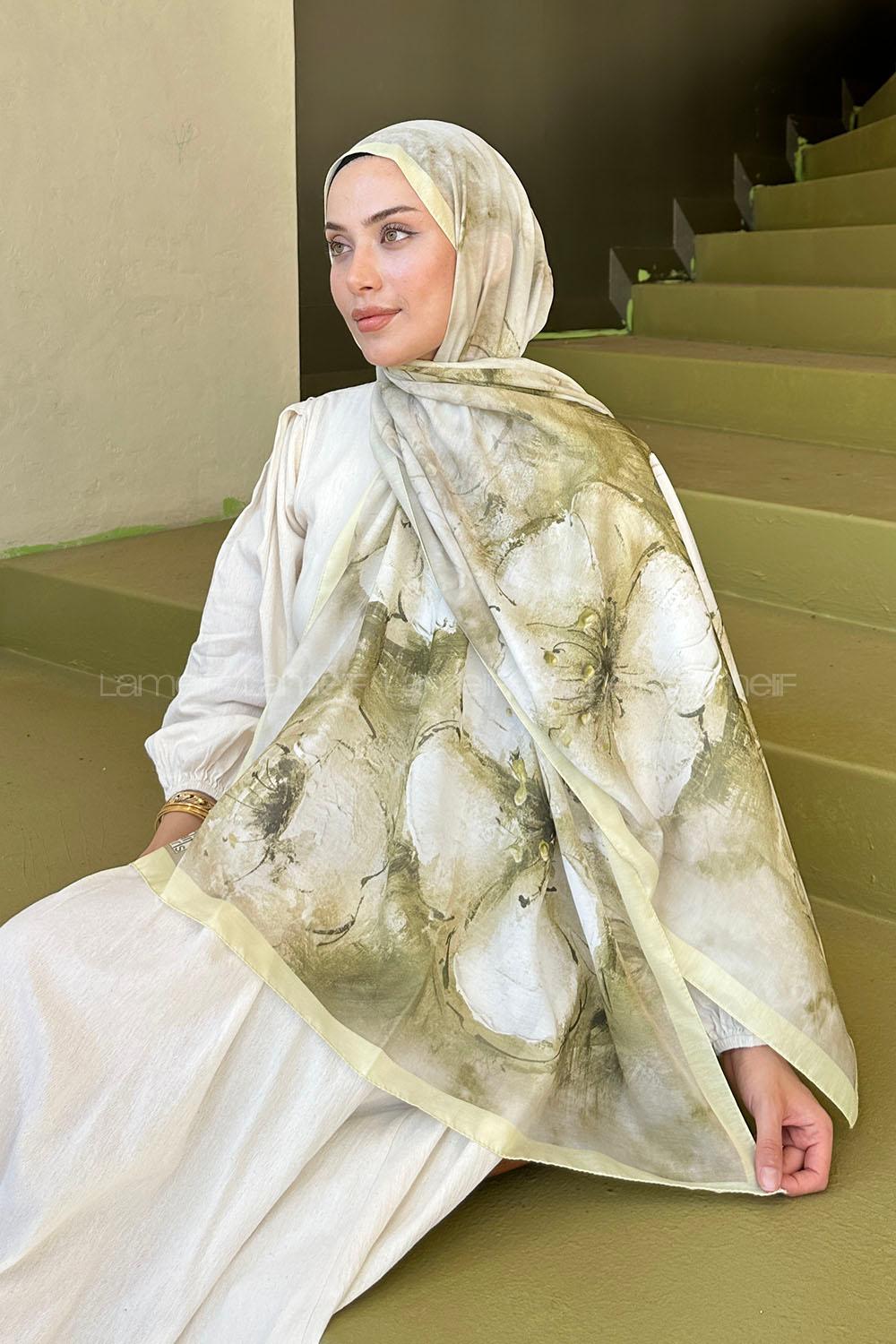 Lamelif Bohem Çiçek Desen Soft Şal Sarı