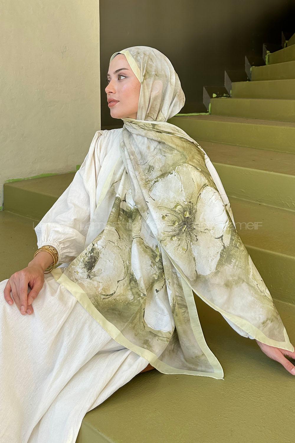 Lamelif Bohem Çiçek Desen Soft Şal Sarı