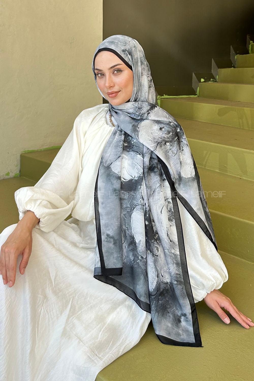 Lamelif Bohem Çiçek Desen Soft Şal Siyah