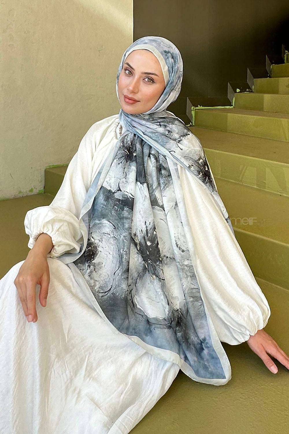 Lamelif Bohem Çiçek Desen Soft Şal Taş