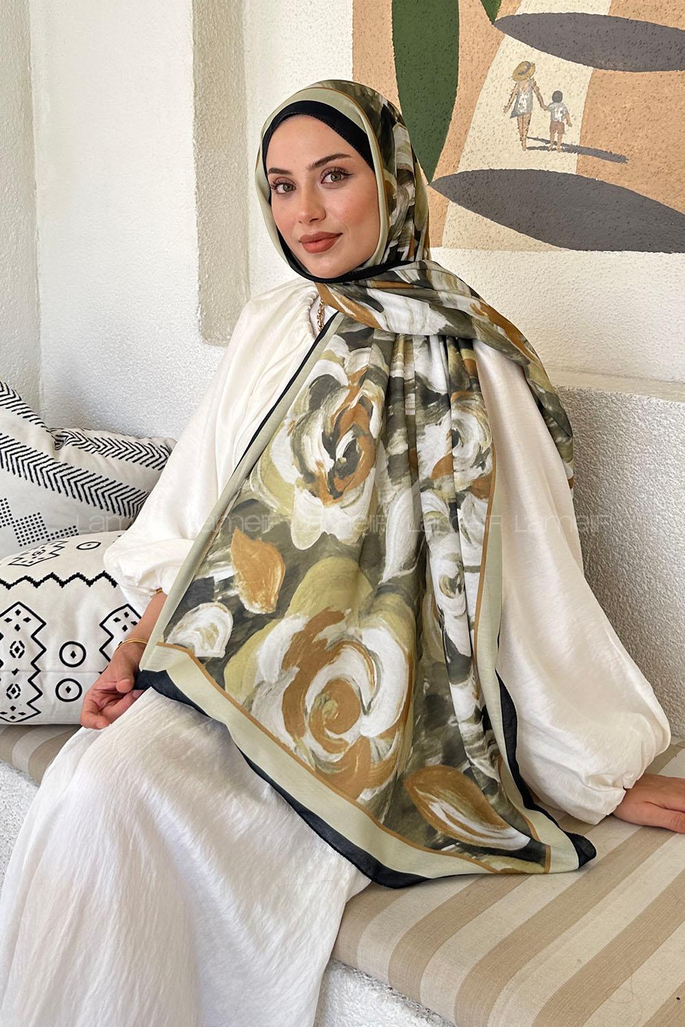 Lamelif Çiçek Desen Pamuk Şal Mint Yeşili