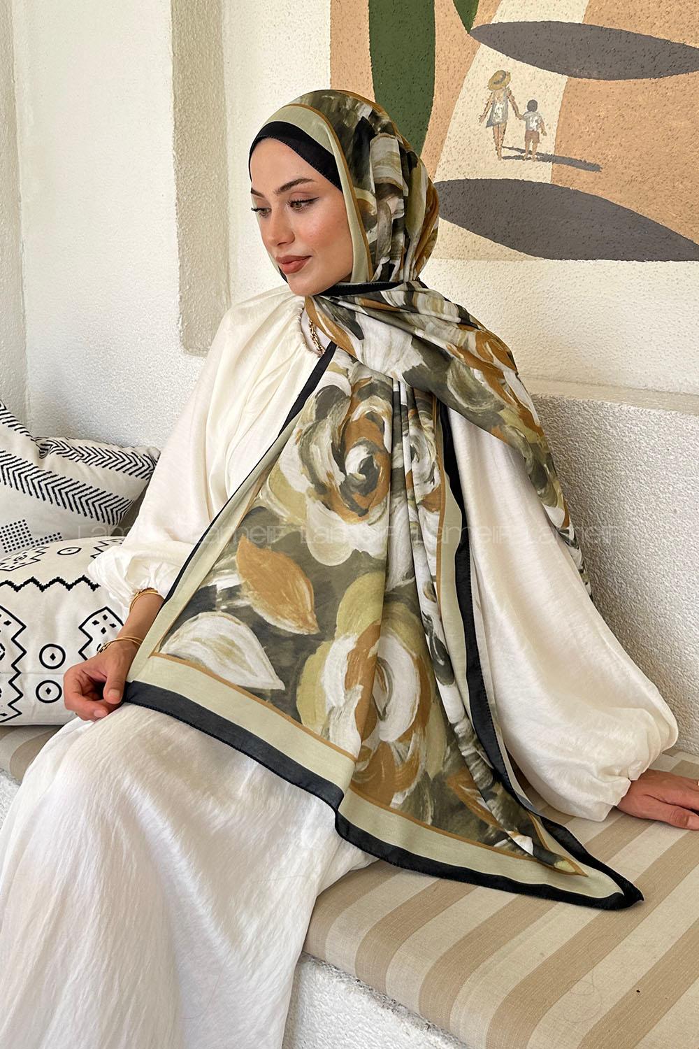 Lamelif Çiçek Desen Pamuk Şal Mint Yeşili