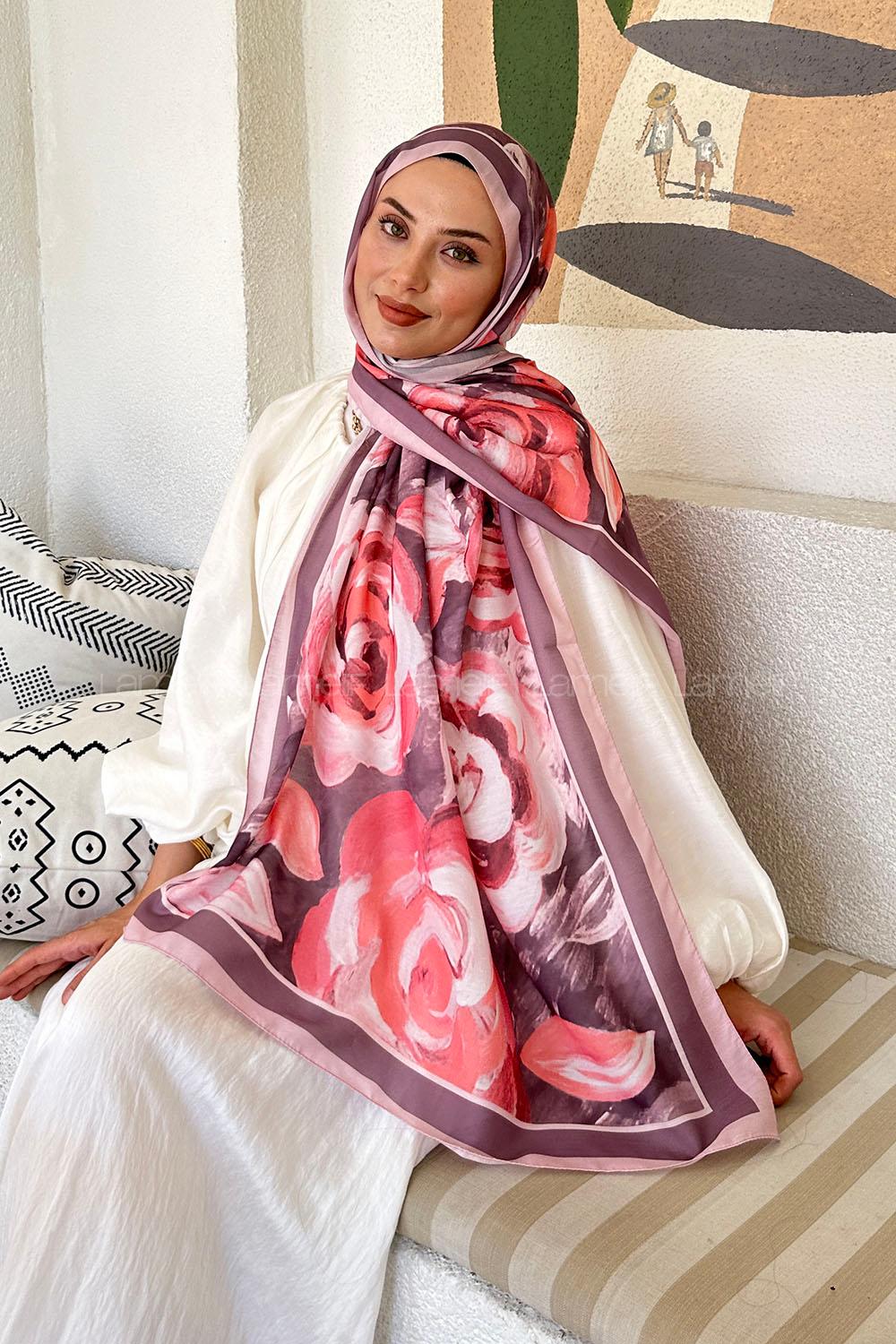 Lamelif Çiçek Desen Pamuk Şal Şeker Pembe