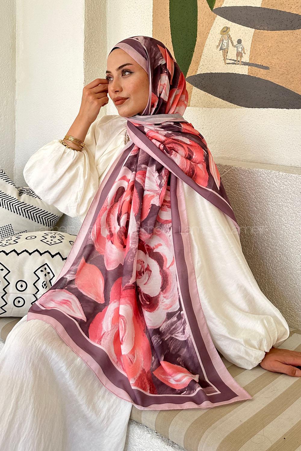 Lamelif Çiçek Desen Pamuk Şal Şeker Pembe