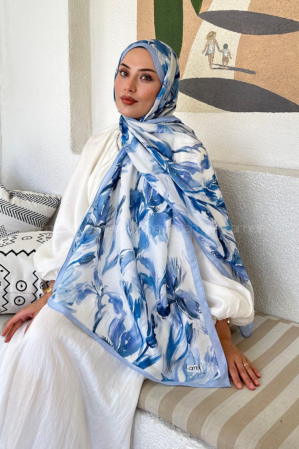 Lamelif Çicek Desen Soft Şal Bebe Mavi