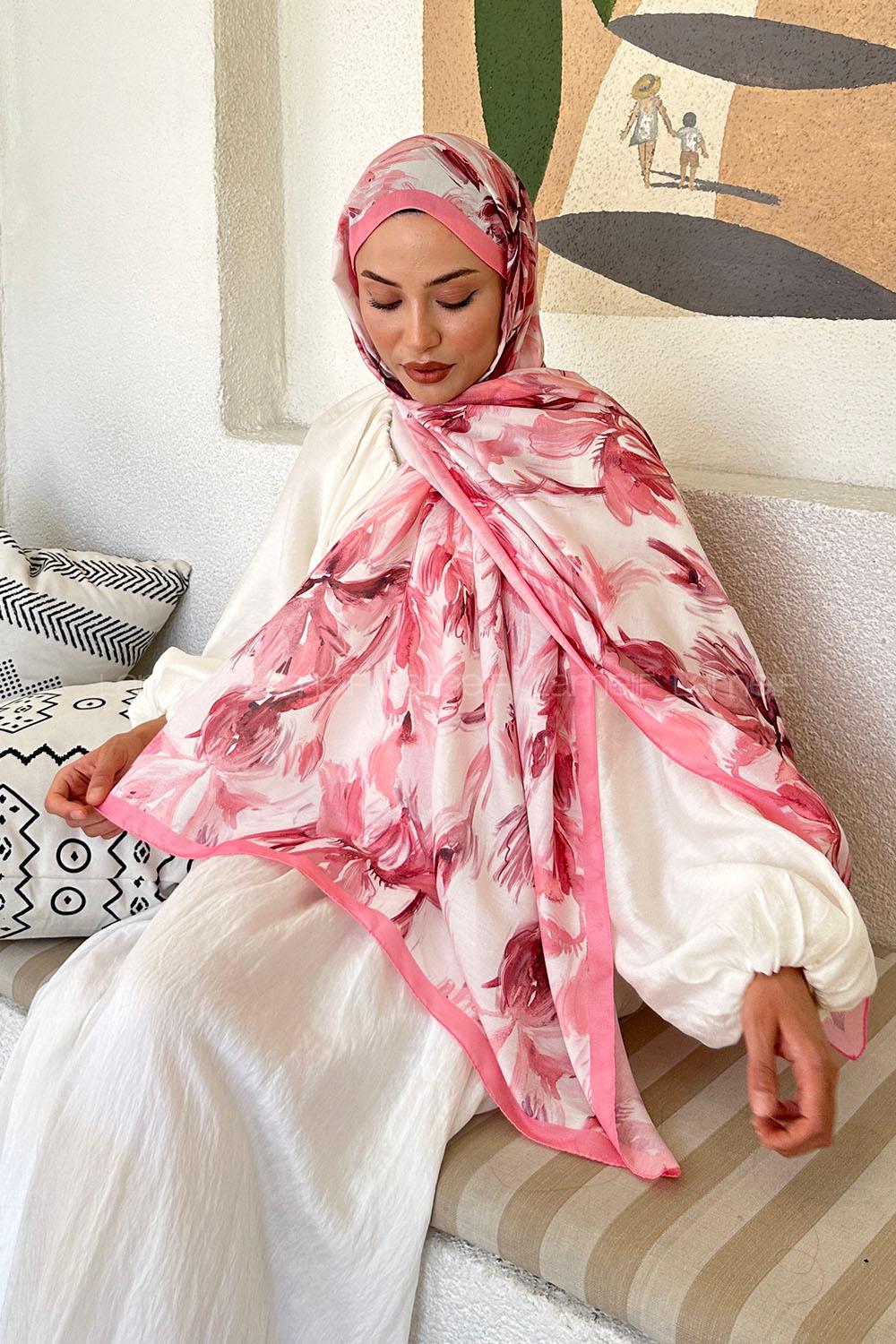 Lamelif Çicek Desen Soft Şal Şeker Pembe