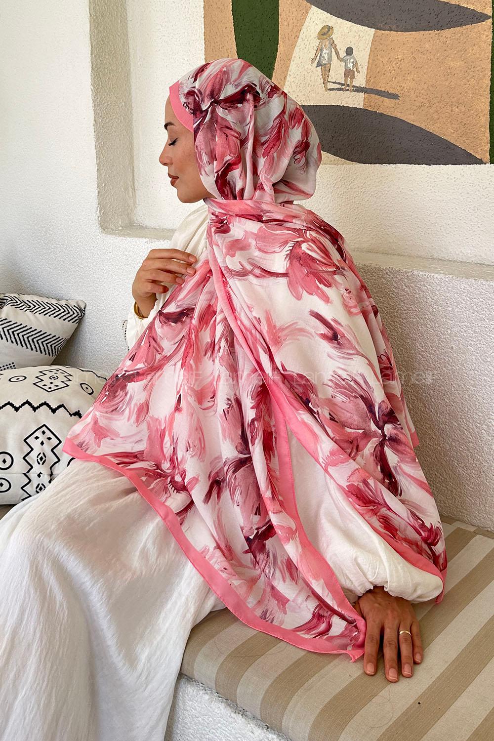 Lamelif Çicek Desen Soft Şal Şeker Pembe