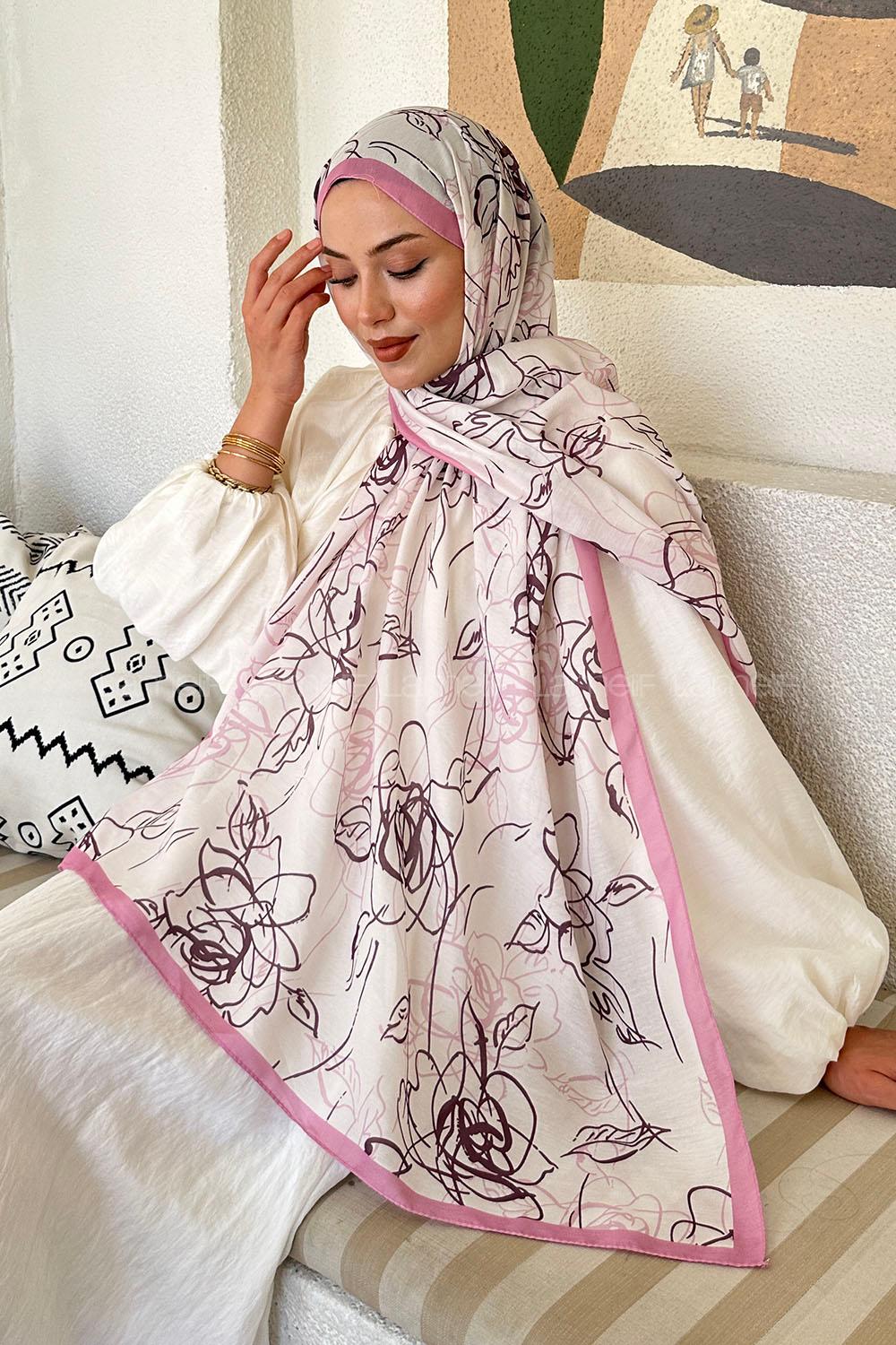 Lamelif Çicek Desen Soft Şal Şeker pembe