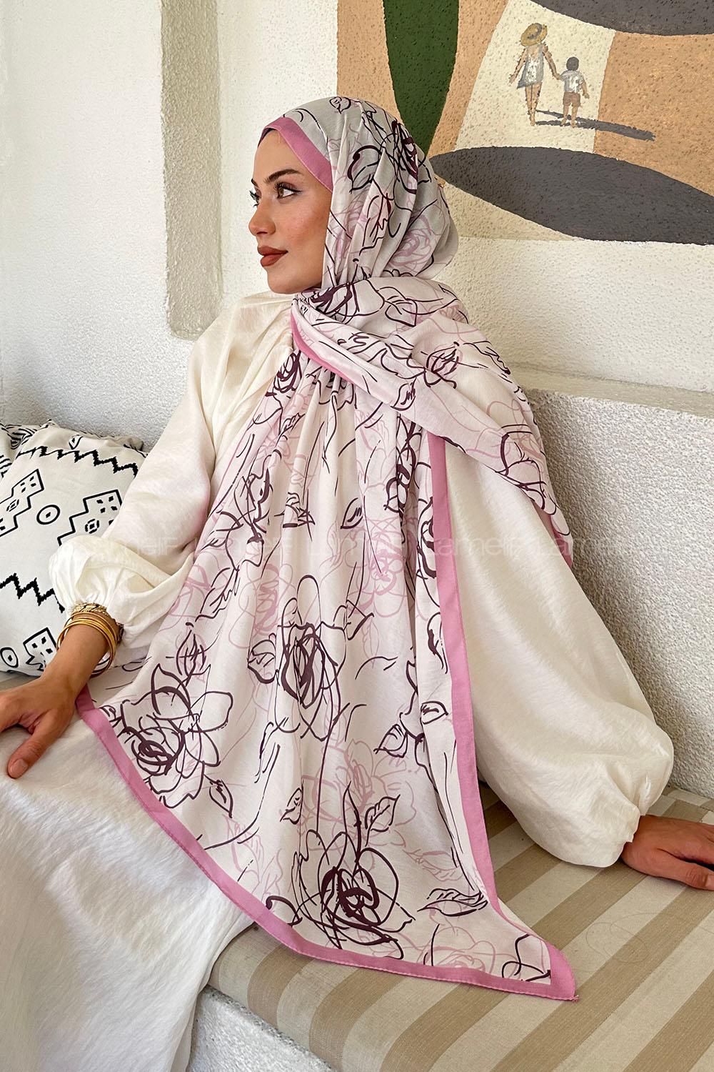 Lamelif Çicek Desen Soft Şal Şeker pembe