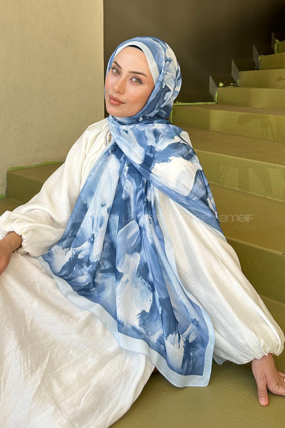 Lamelif Elegan Desen Soft Şal Bebe Mavi