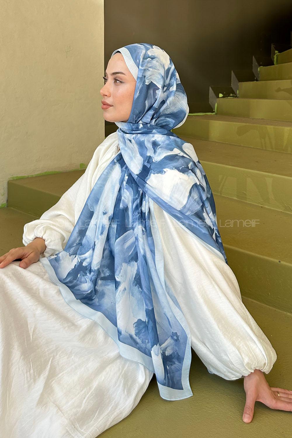 Lamelif Elegan Desen Soft Şal Bebe Mavi