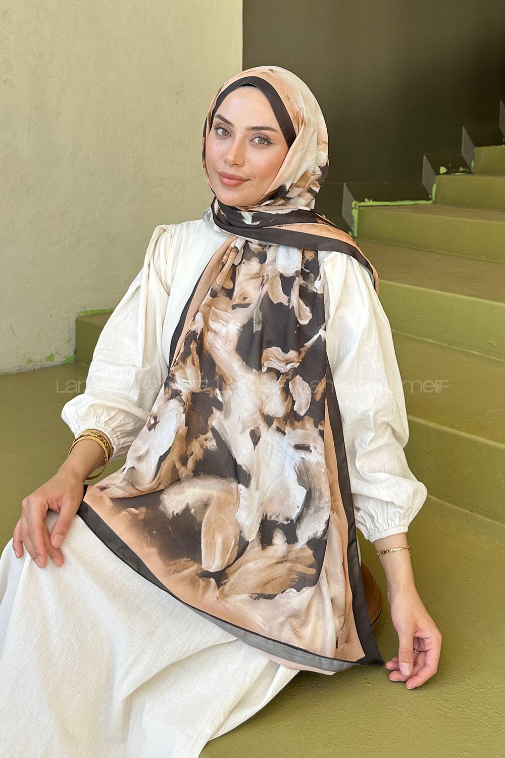 Lamelif Elegan Desen Soft Şal Siyah Gold