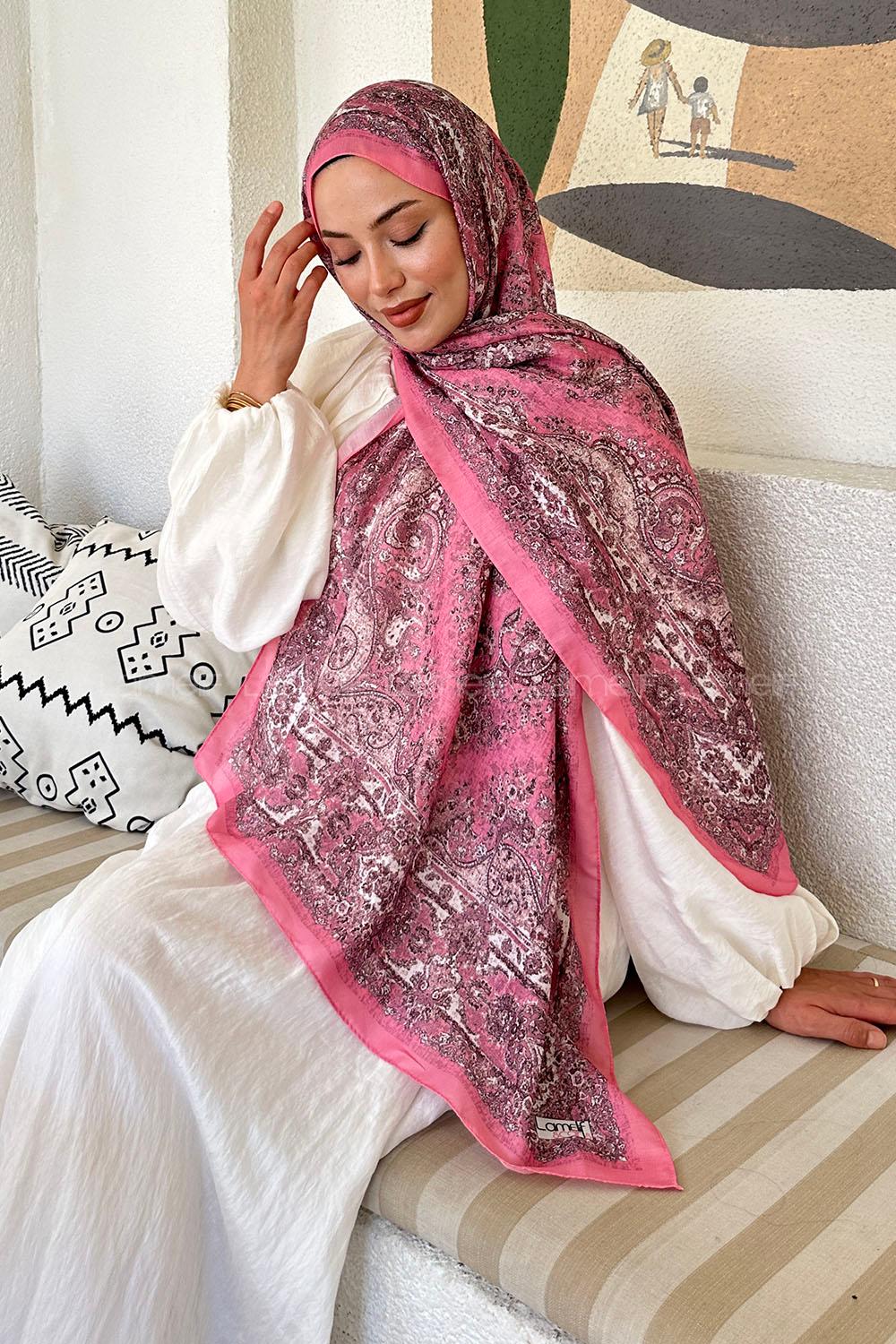 Lamelif Retro Desen Soft Şal Şeker Pembe