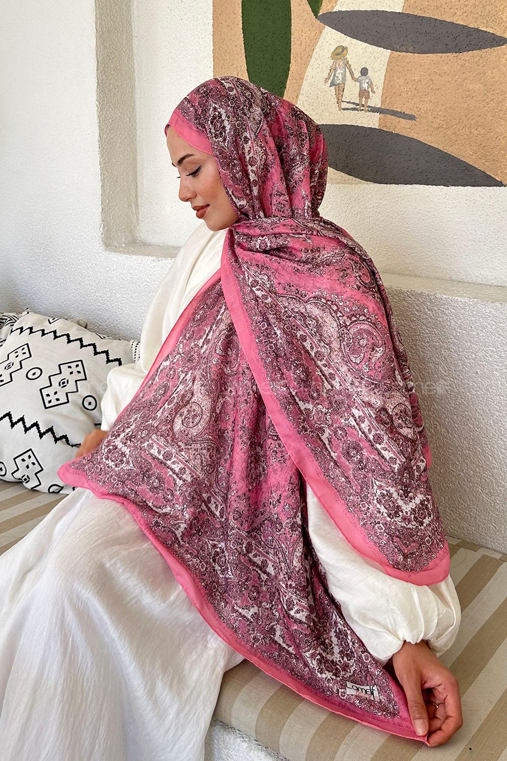 Lamelif Retro Desen Soft Şal Şeker Pembe