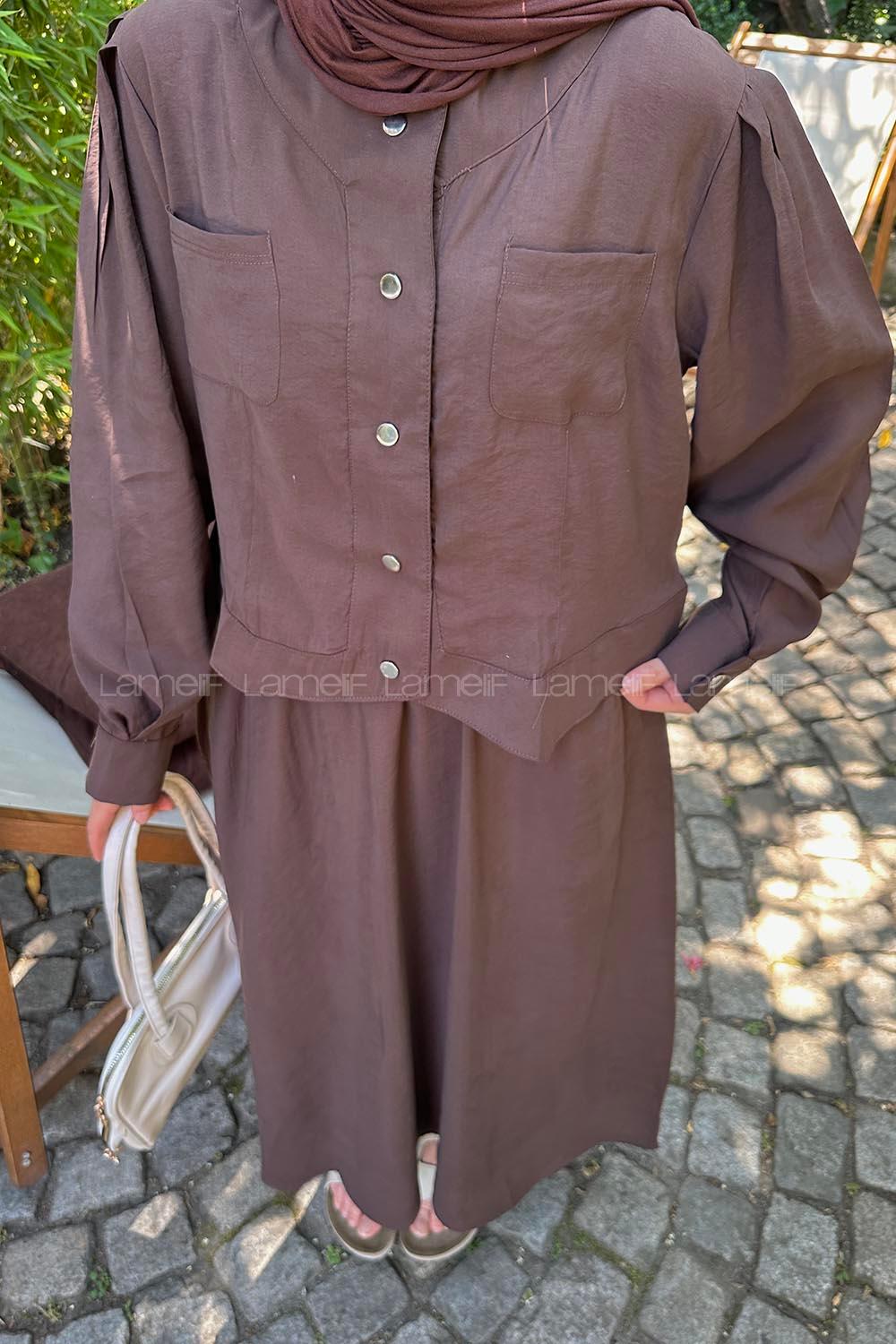 Lamelif Etekli Tesettür Takım Acı Kahve