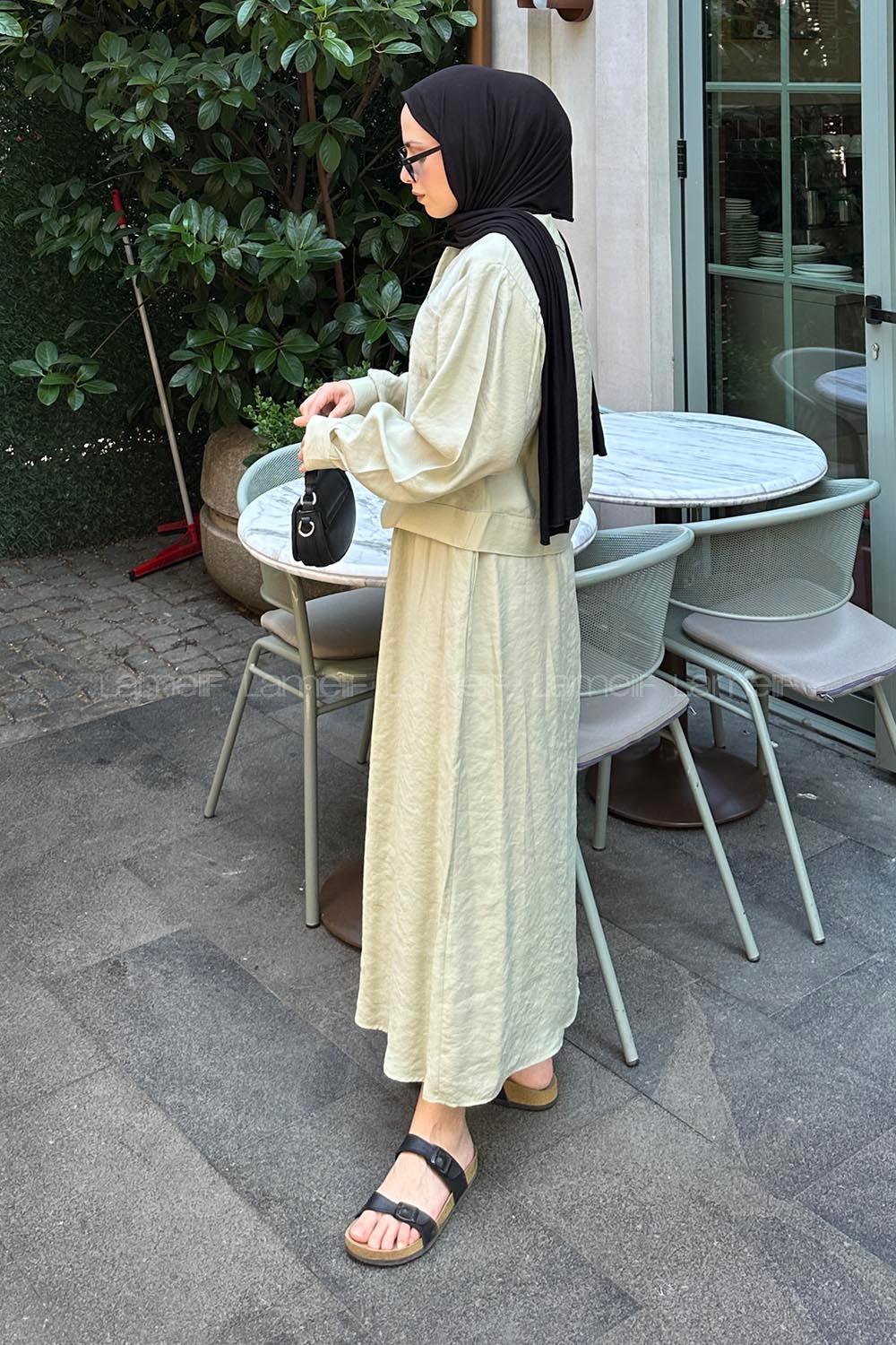 Lamelif Etekli Tesettür Takım Küf Yeşili