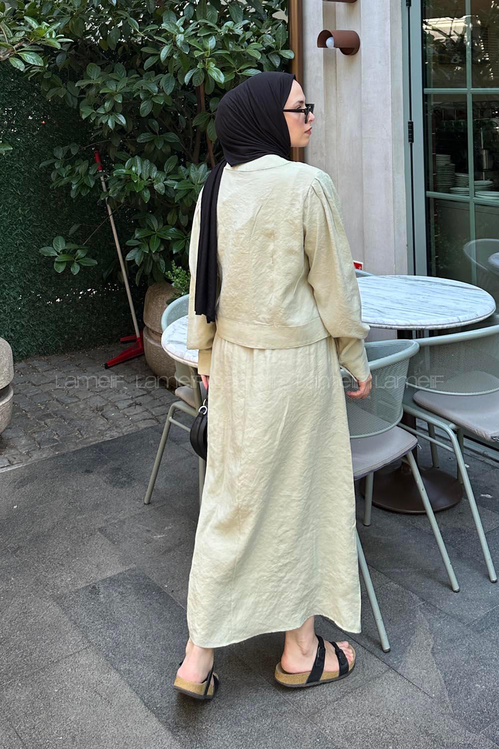 Lamelif Etekli Tesettür Takım Küf Yeşili