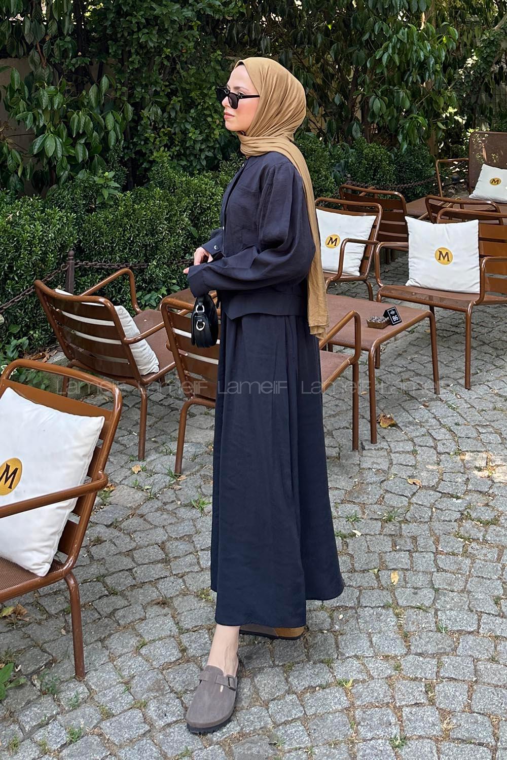 Lamelif Etekli Tesettür Takım Siyah