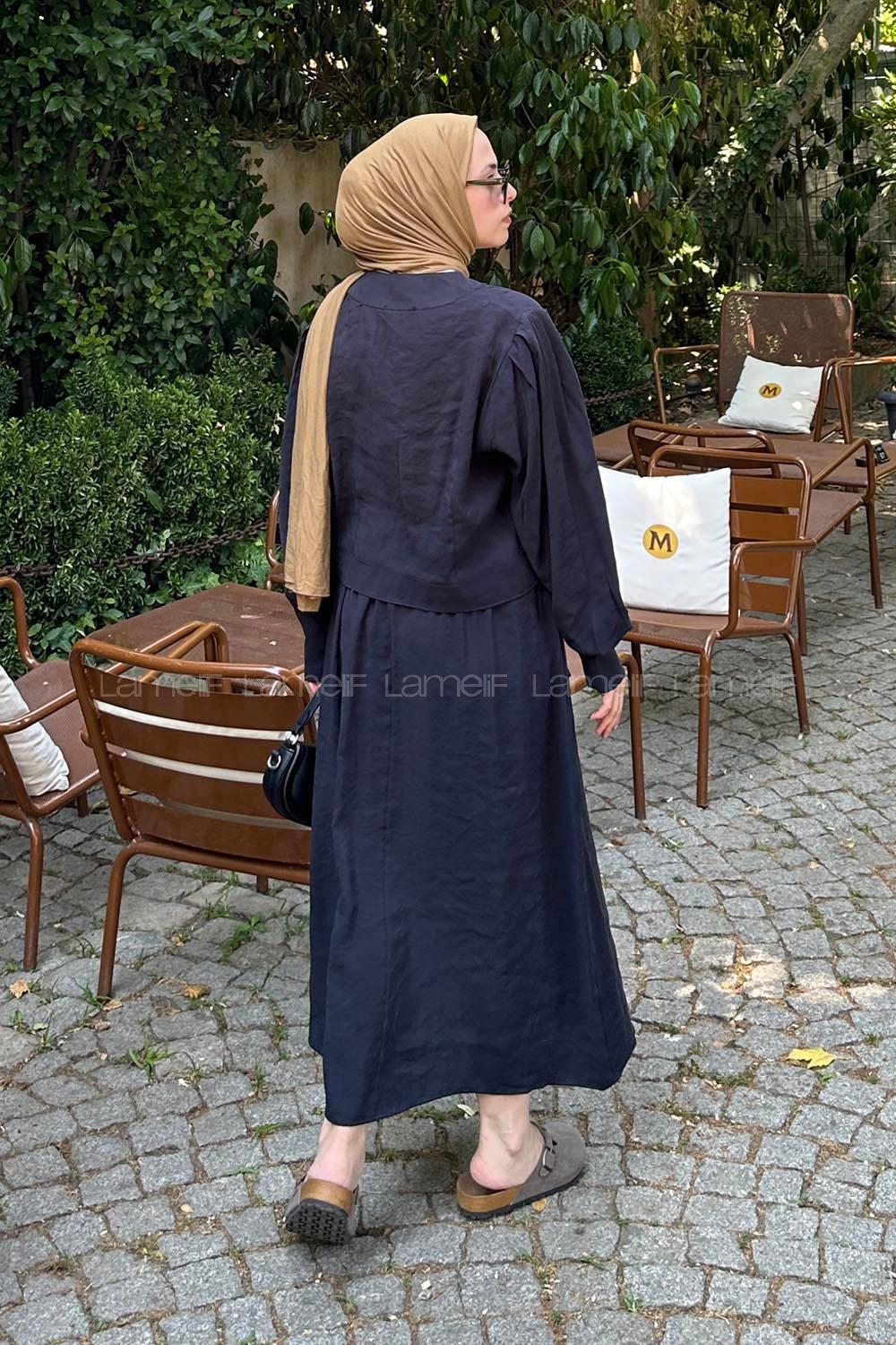 Lamelif Etekli Tesettür Takım Siyah