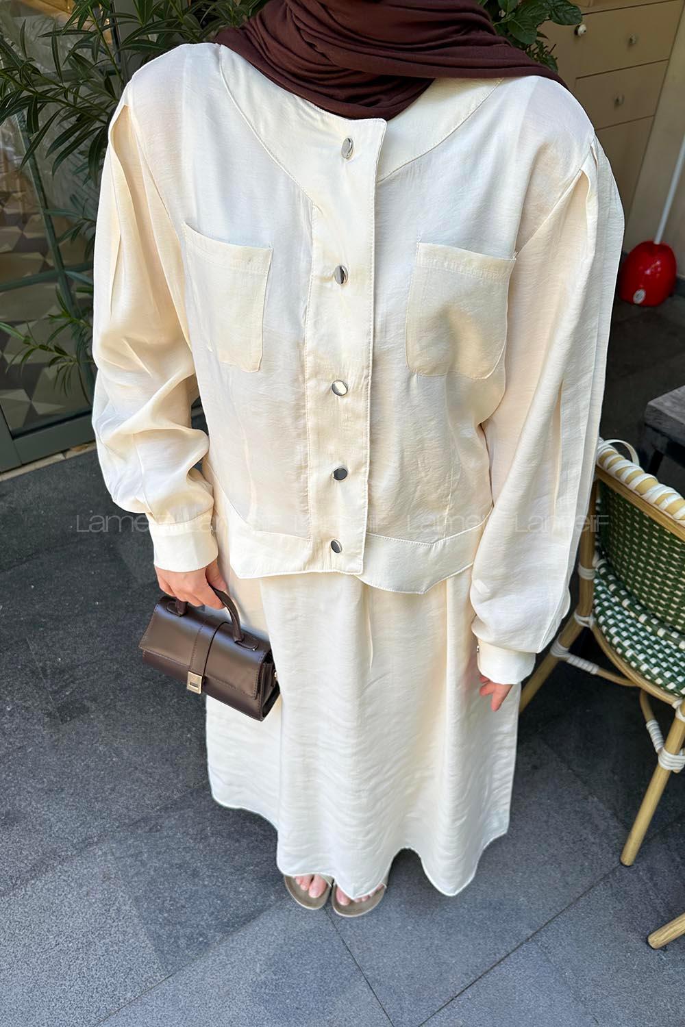 Stone Crew Neck Long Arm Polyester Flare Suit