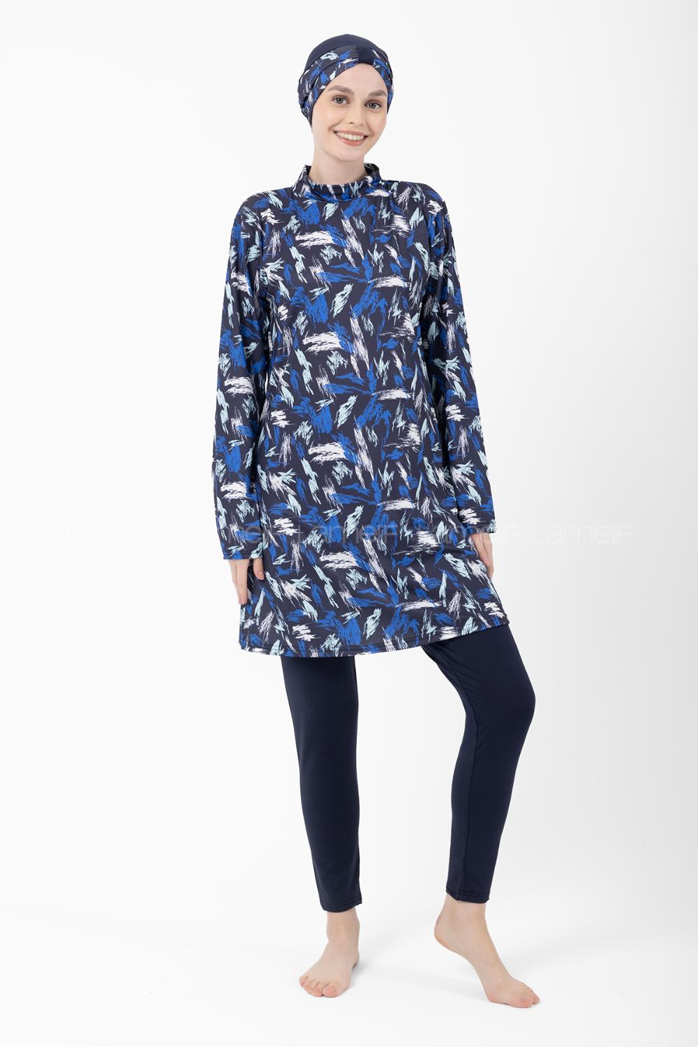 Lamelif Haşama Tesettür Mayo Hijap Lacivert