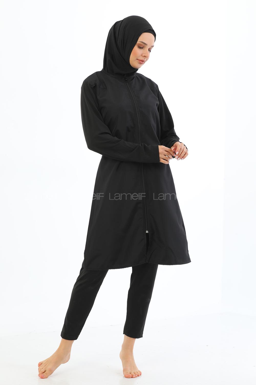 Lamelif Haşama Tesettür Mayo Hijap Siyah